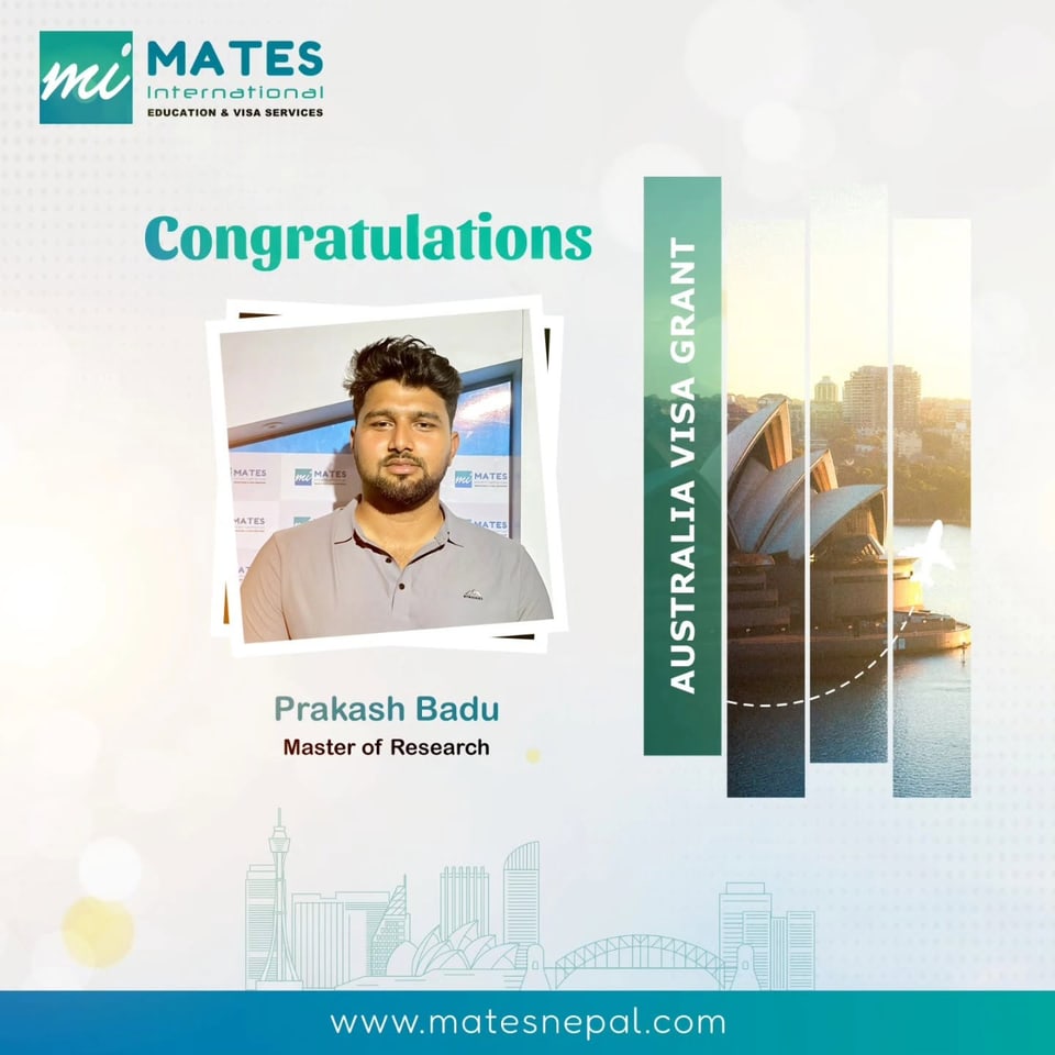 Australia student visa success story for a MATES student.
